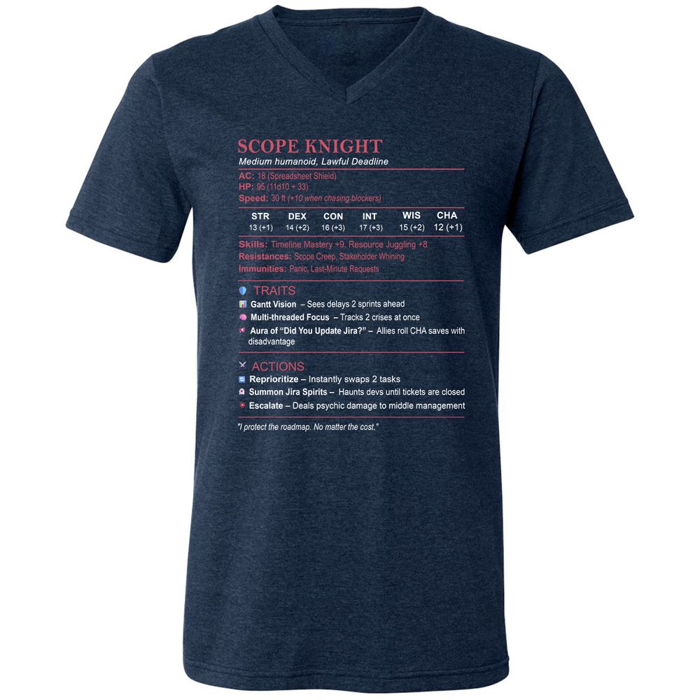 PM Stats Unisex V-Neck T-Shirt - Heather Navy - 15