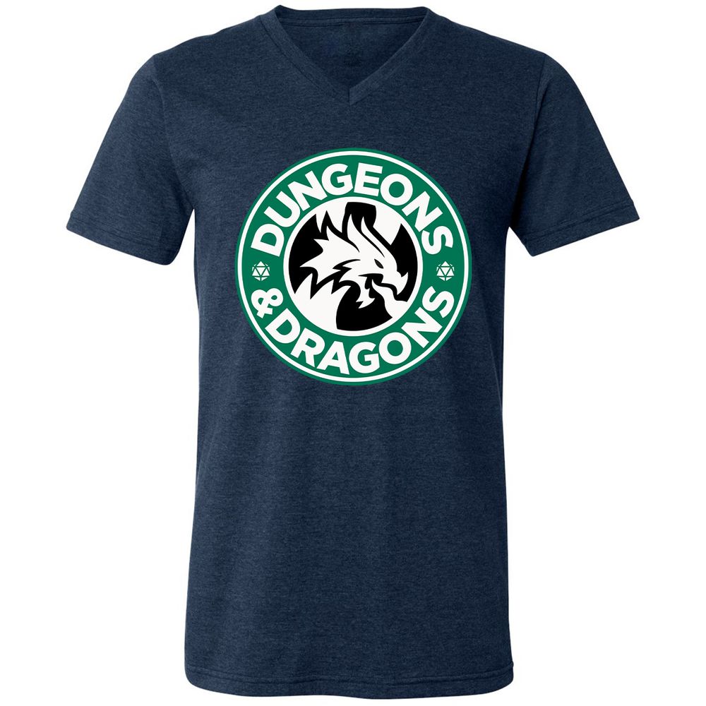 D&D Coffee Unisex V-Neck T-Shirt - Heather Navy - 15
