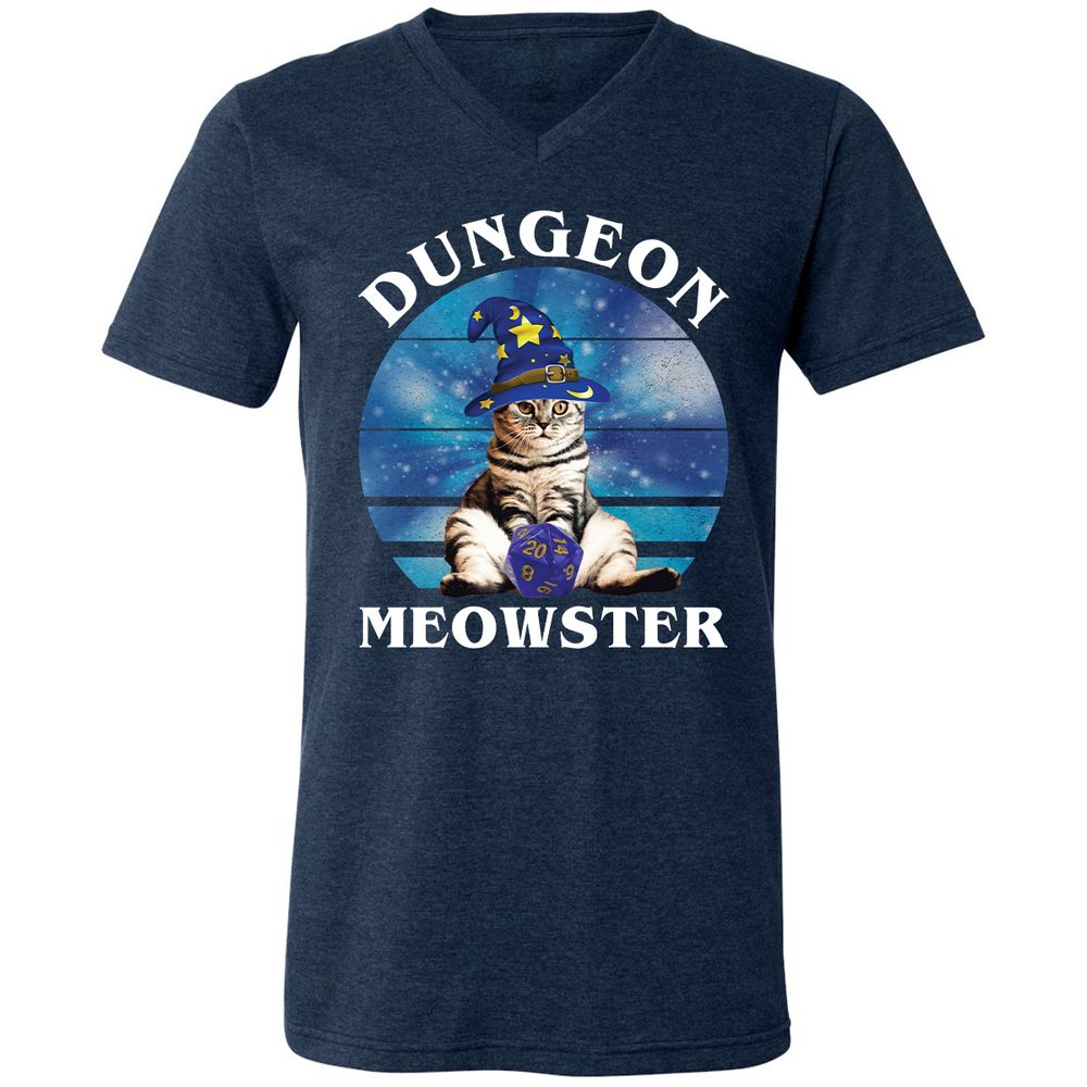 Dungeon Meowster Vintage Unisex V-Neck T-Shirt - Heather Navy - 15