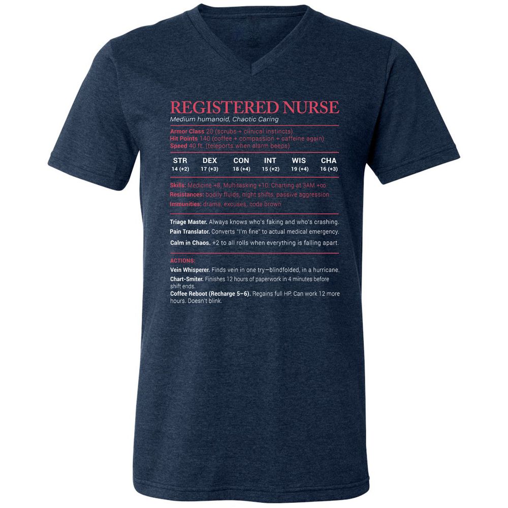Registered Nurse Stats Unisex V-Neck T-Shirt - Heather Navy - 15