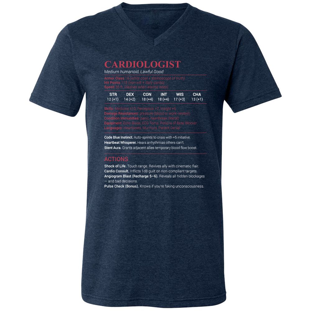 Cardiologist Stats Unisex V-Neck T-Shirt - Heather Navy - 15