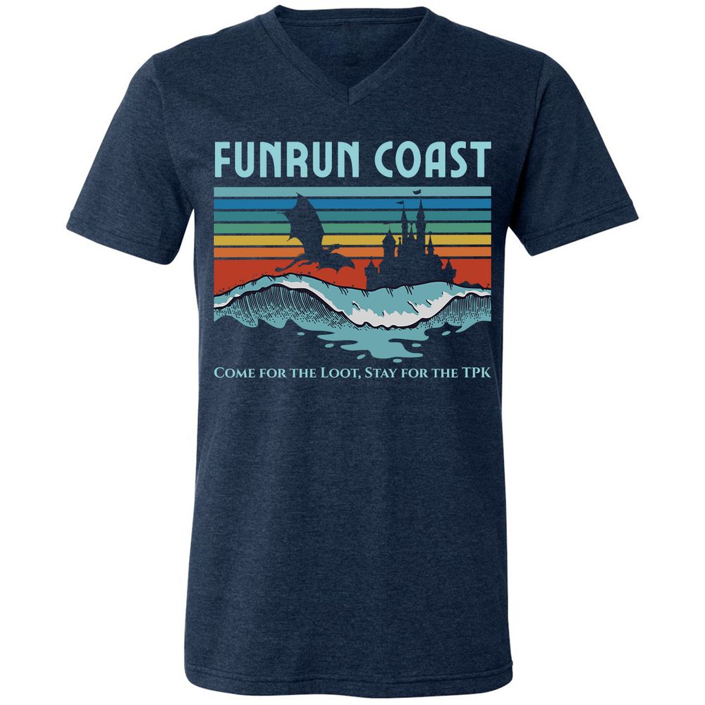 FUNRUN COAST Unisex V-Neck T-Shirt - Heather Navy - 15
