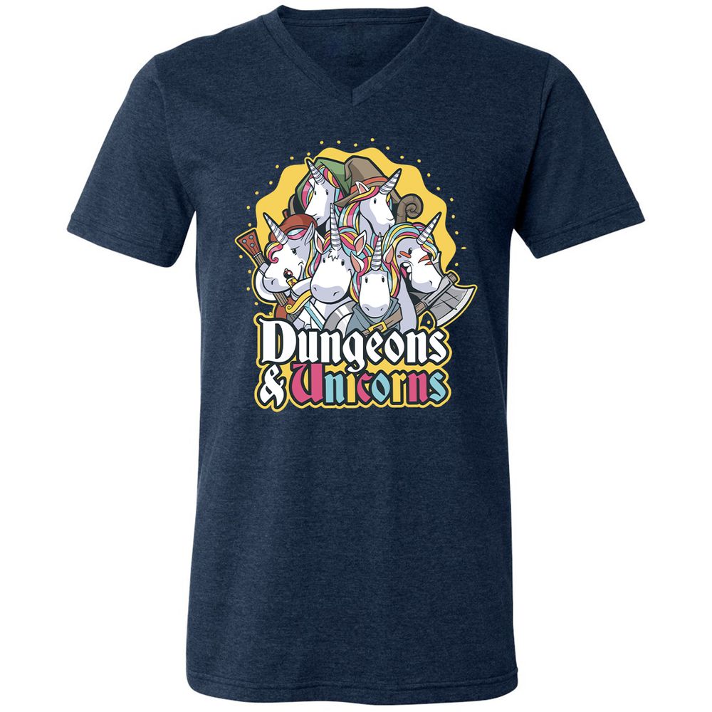 Dungeons And Unicorns Unisex V-Neck T-Shirt - Heather Navy - 15