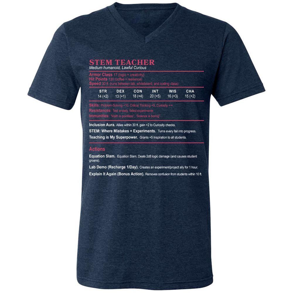 STEM TEACHER Unisex V-Neck T-Shirt - Heather Navy - 15