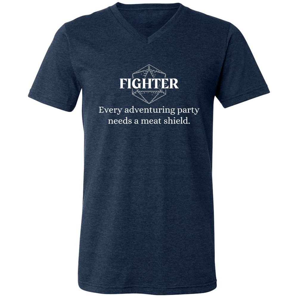 Fighter – Every Party Needs A Meat Shield Unisex V-Neck T-Shirt - Heather Navy - 15