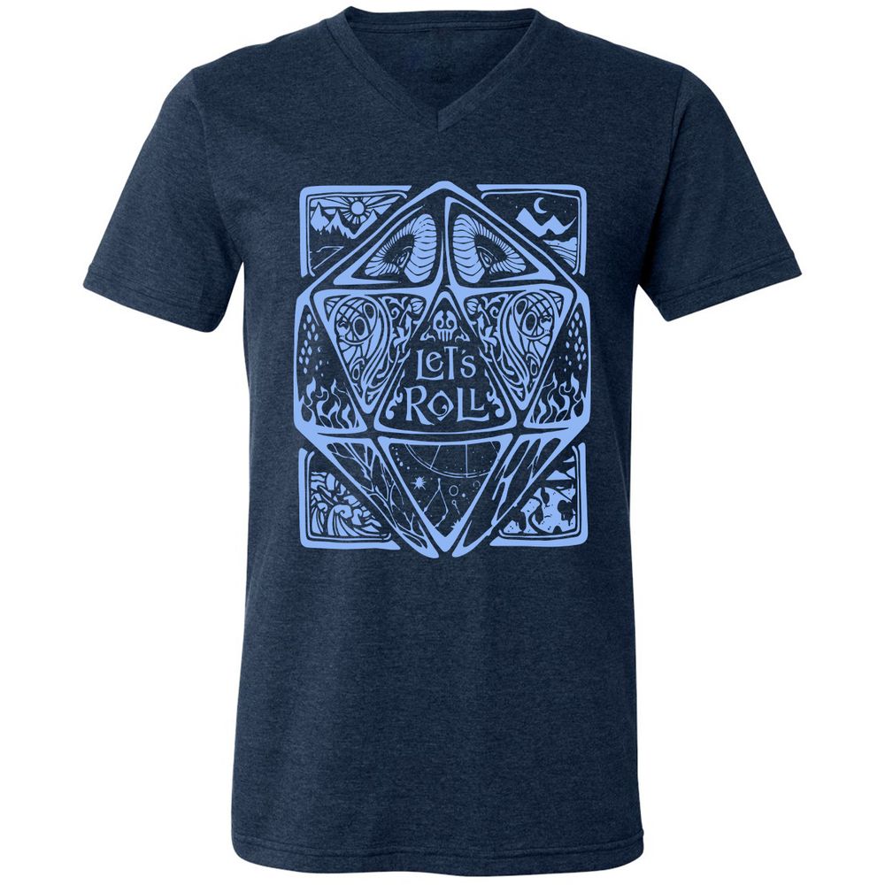 Let's Roll Unisex V-Neck T-Shirt - Heather Navy - 15