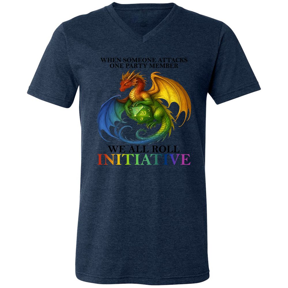 Dragon We All Roll For Initiative Unisex V-Neck T-Shirt - Heather Navy - 15