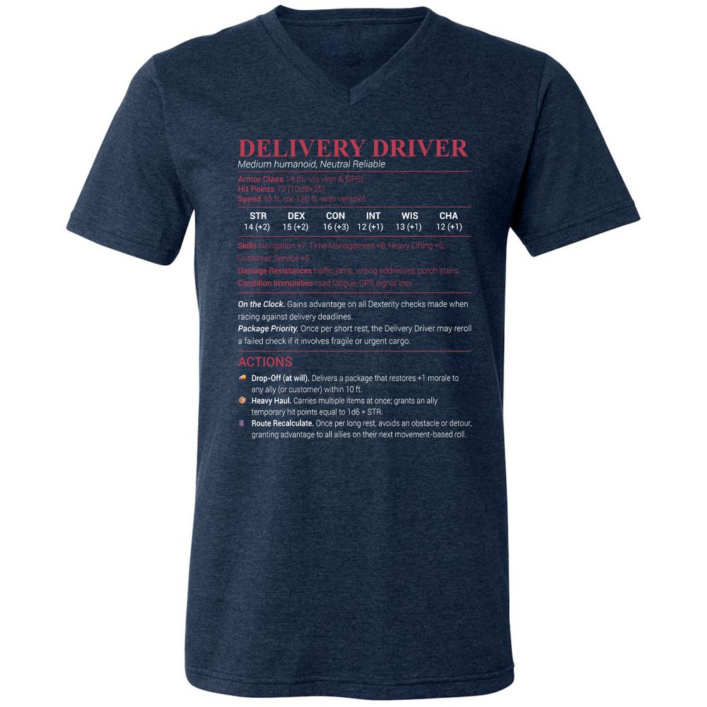 Delivery Driver Unisex V-Neck T-Shirt - Heather Navy - 15
