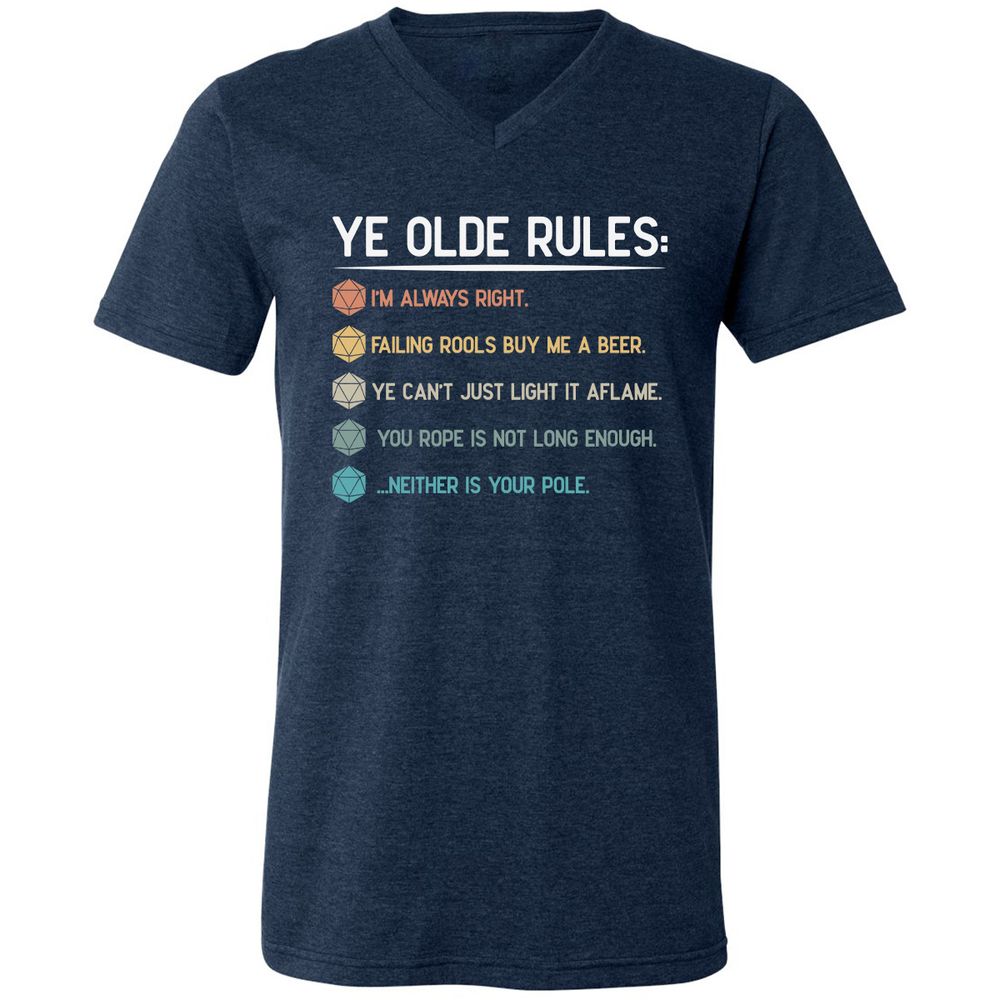 Dungeon Master Rules – Ye Olde RPG Unisex V-Neck T-Shirt - Heather Navy - 15