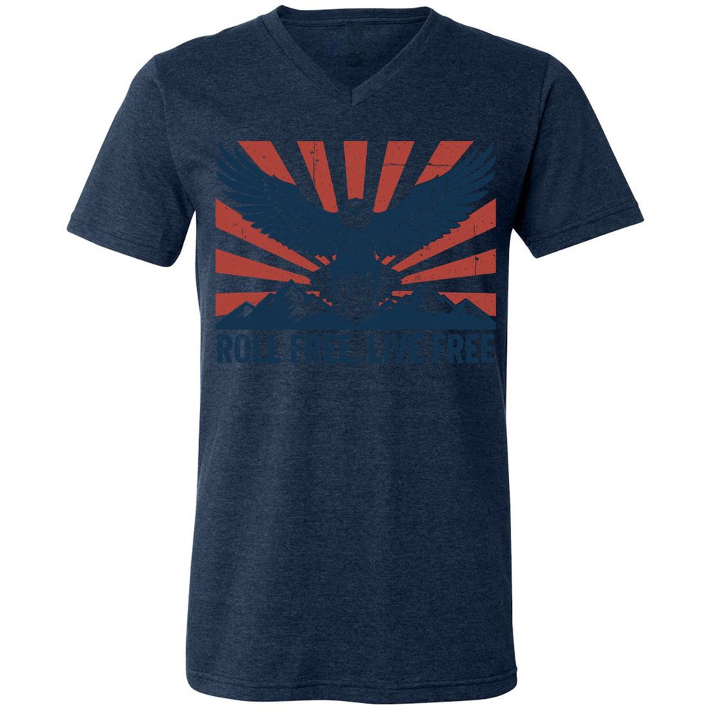 Roll Free, Live Free Unisex V-Neck T-Shirt - Heather Navy - 15