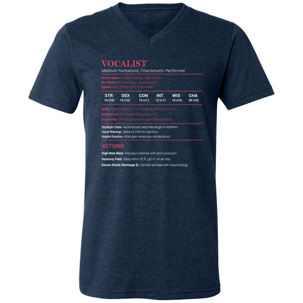 Vocalist Stats Unisex V-Neck T-Shirt - Heather Navy - 15