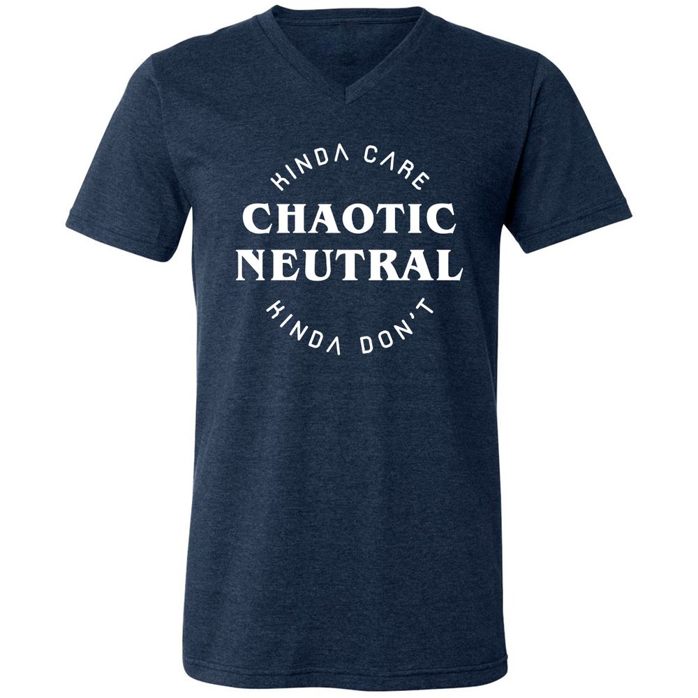 Chaotic Neutral Unisex V-Neck T-Shirt - Heather Navy - 15