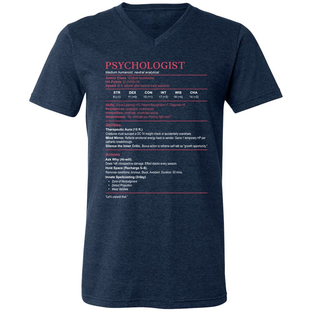 Psychologist Stats Unisex V-Neck T-Shirt - Heather Navy - 15