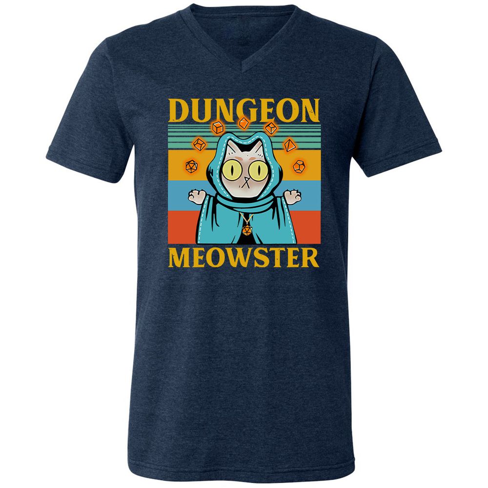 Dungeon Meowster Unisex V-Neck T-Shirt - Heather Navy - 15