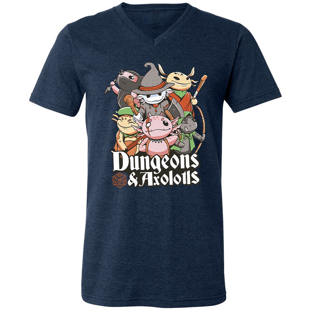 Dungeons And Axolotls Unisex V-Neck T-Shirt - Heather Navy - 15