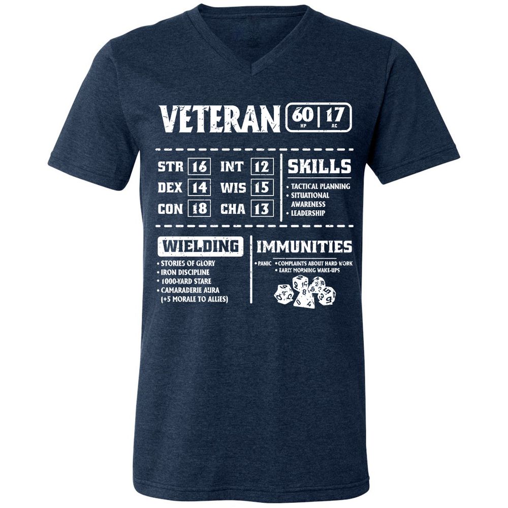 Veteran New Ver. Unisex V-Neck T-Shirt - Heather Navy - 15