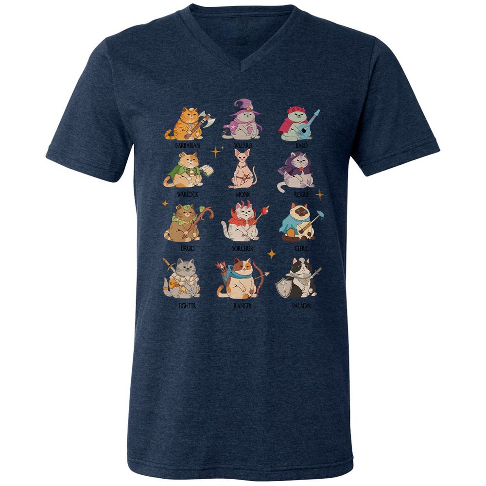 Dungeons And Cats Unisex V-Neck T-Shirt - Heather Navy - 15