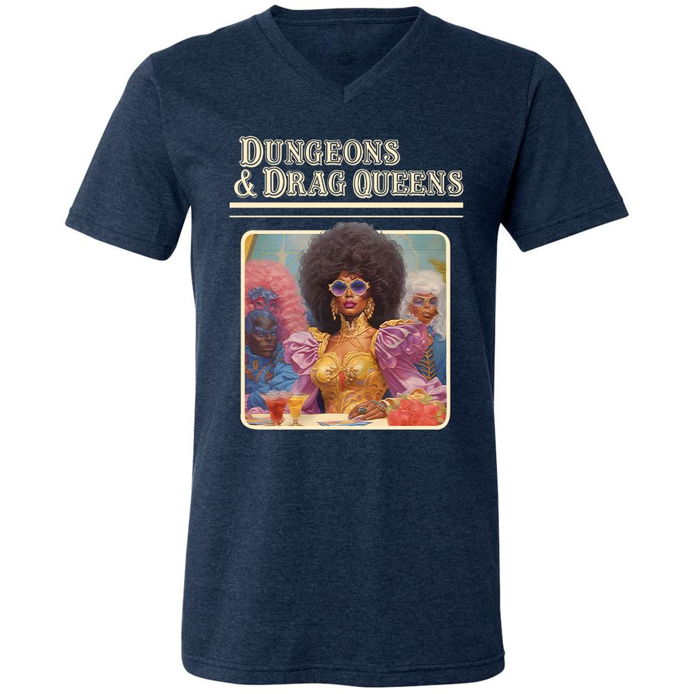 Dungeons & Drag Queens Unisex V-Neck T-Shirt - Heather Navy - 15