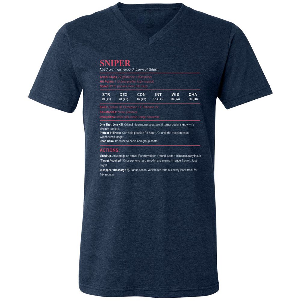 Sniper Stats Unisex V-Neck T-Shirt - Heather Navy - 15