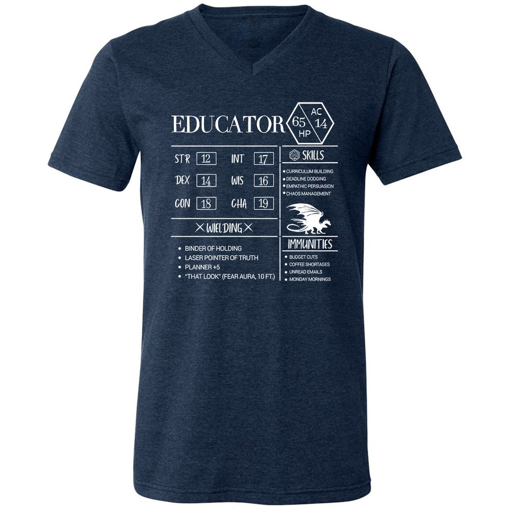 Educator New Unisex V-Neck T-Shirt - Heather Navy - 15