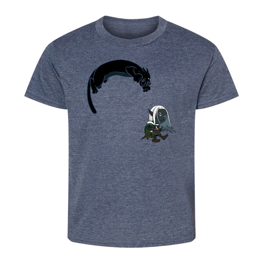 Drizzt and Guenhwyvar Kids T-Shirt - Heather Navy - 15