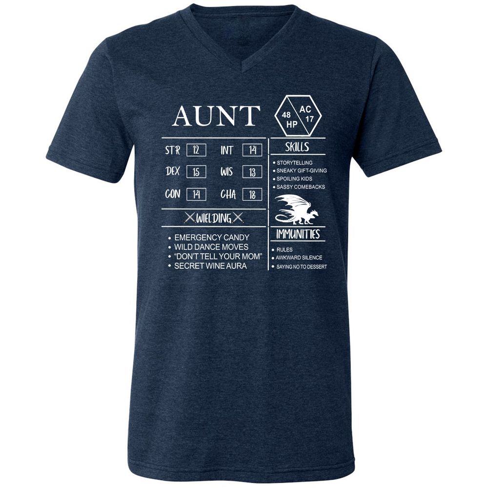 Aunt Stats Unisex V-Neck T-Shirt - Heather Navy - 15