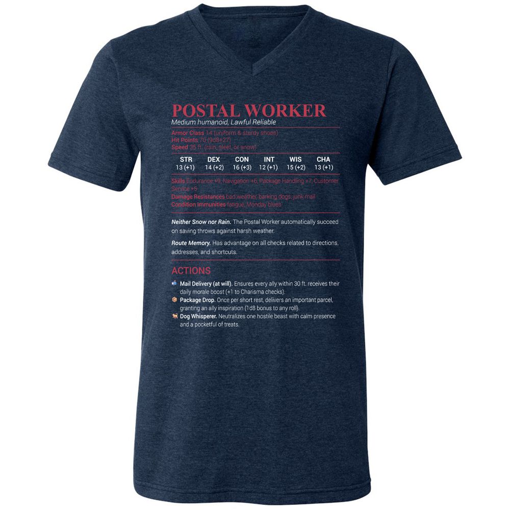 Postal Worker Unisex V-Neck T-Shirt - Heather Navy - 15