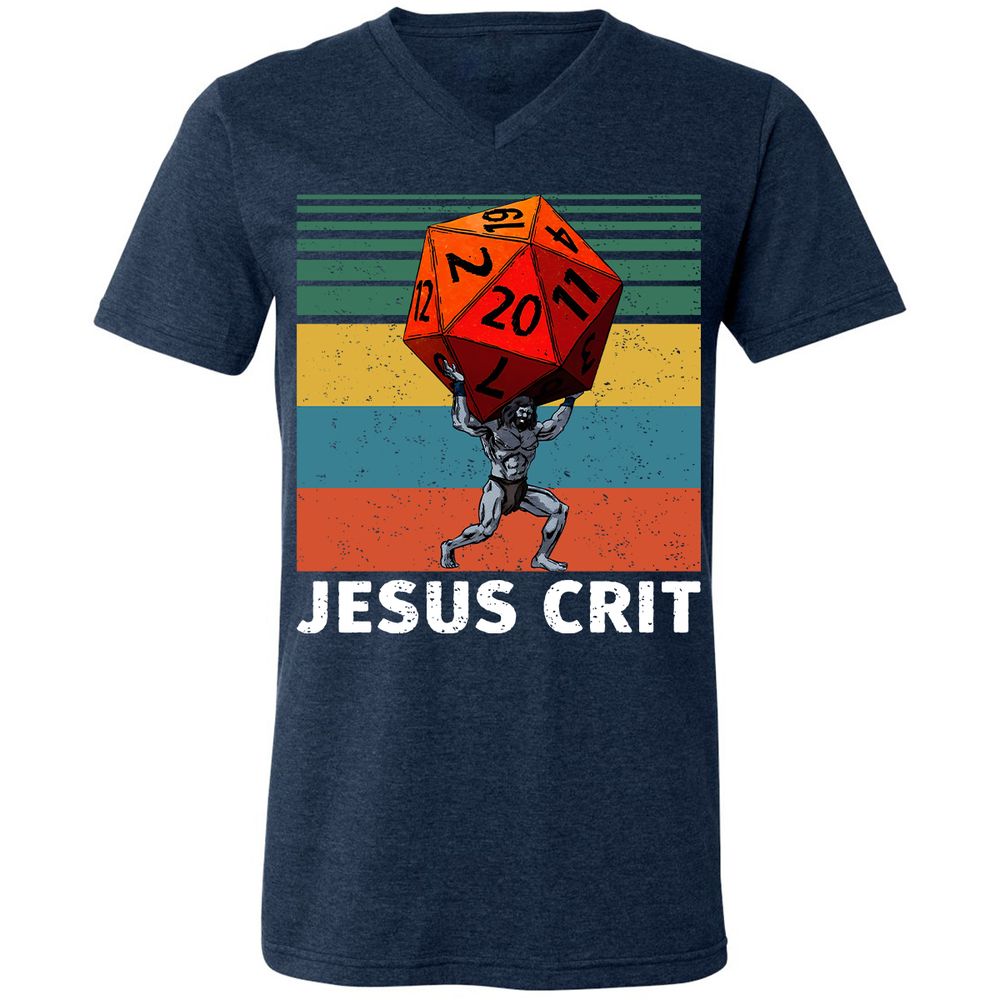 Jesus Crit Unisex V-Neck T-Shirt - Heather Navy - 15