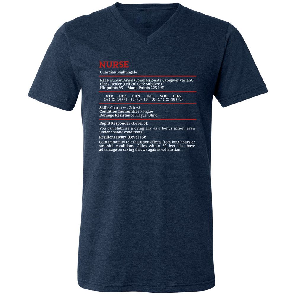 Nurse Stats Unisex V-Neck T-Shirt - Heather Navy - 15