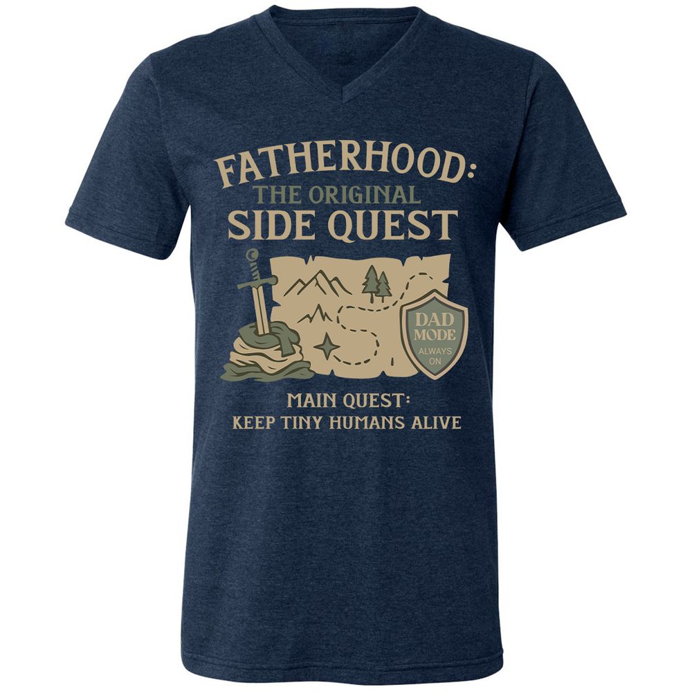 Fatherhood The Original Side Quest Unisex V-Neck T-Shirt - Heather Navy - 15