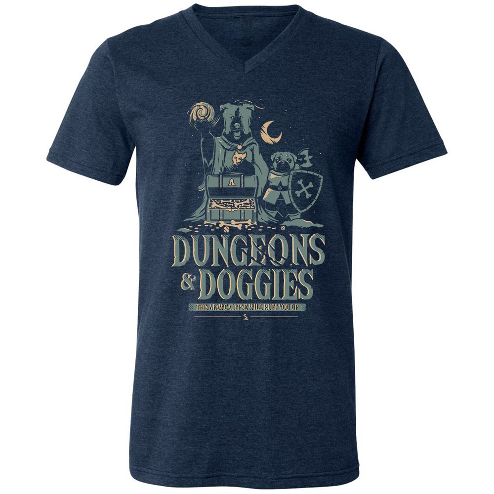 Dungeons & Doggies Unisex V-Neck T-Shirt - Heather Navy - 15