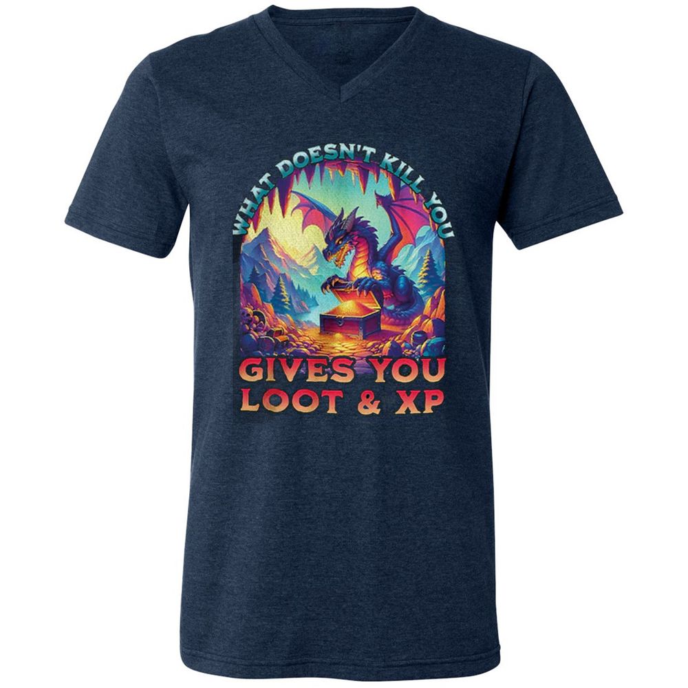 What Doesn't Kill You Give You Loot & XP Unisex V-Neck T-Shirt - Heather Navy - 15