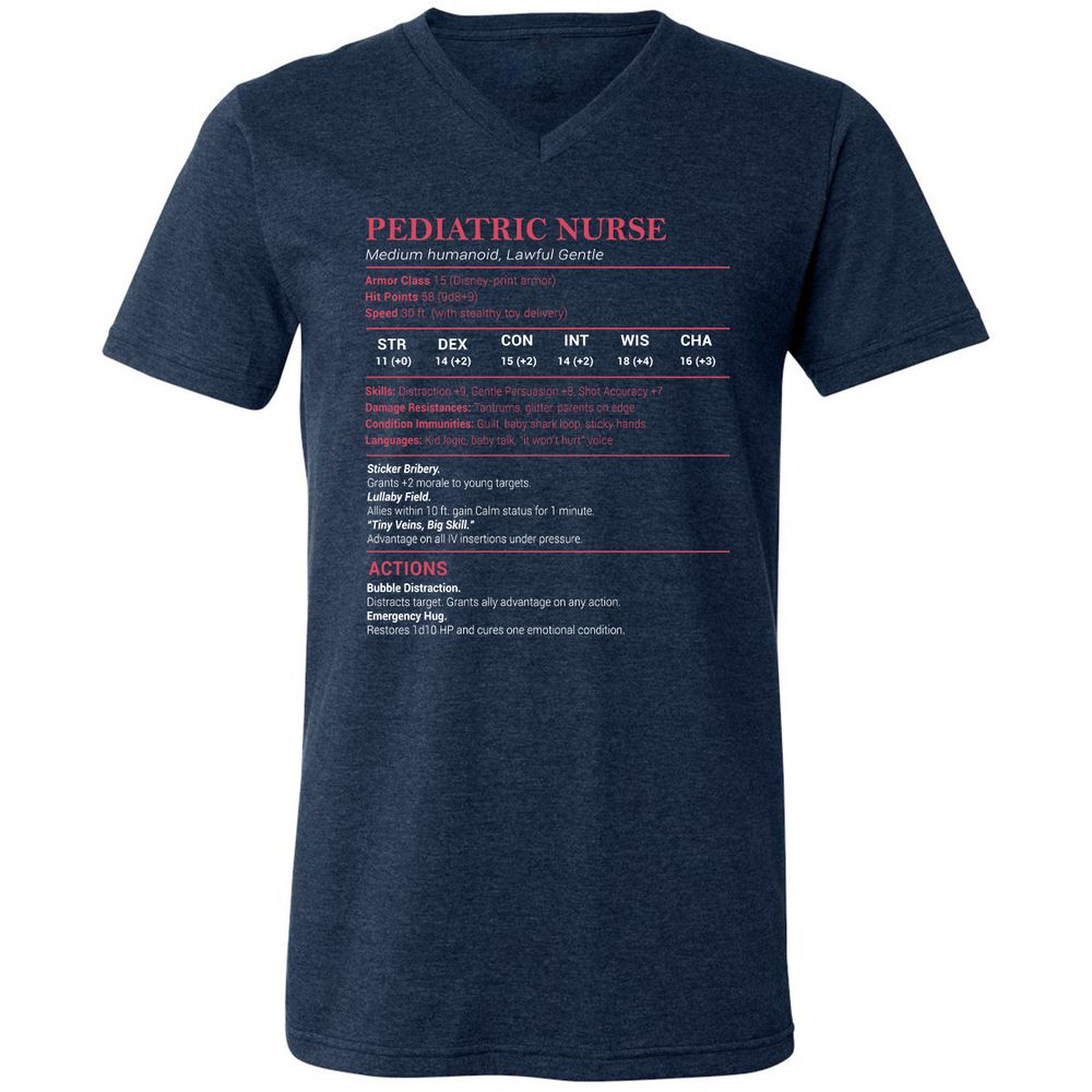 Pediatric Nurse Unisex V-Neck T-Shirt - Heather Navy - 15