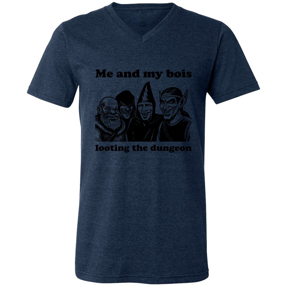 Me and my bois looting the dungeon Unisex V-Neck T-Shirt - Heather Navy - 15