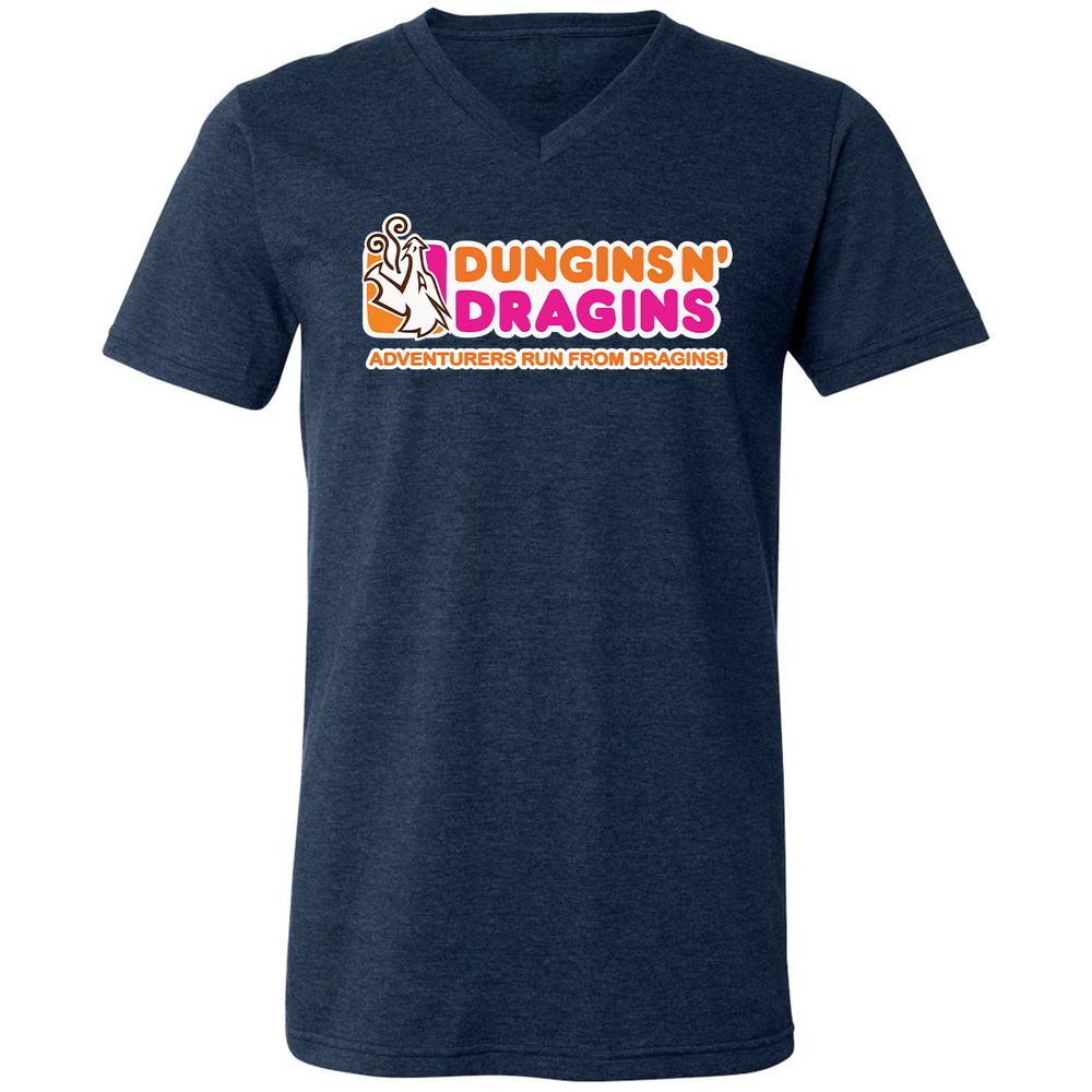 Dungins & Dragins Unisex V-Neck T-Shirt - Heather Navy - 15