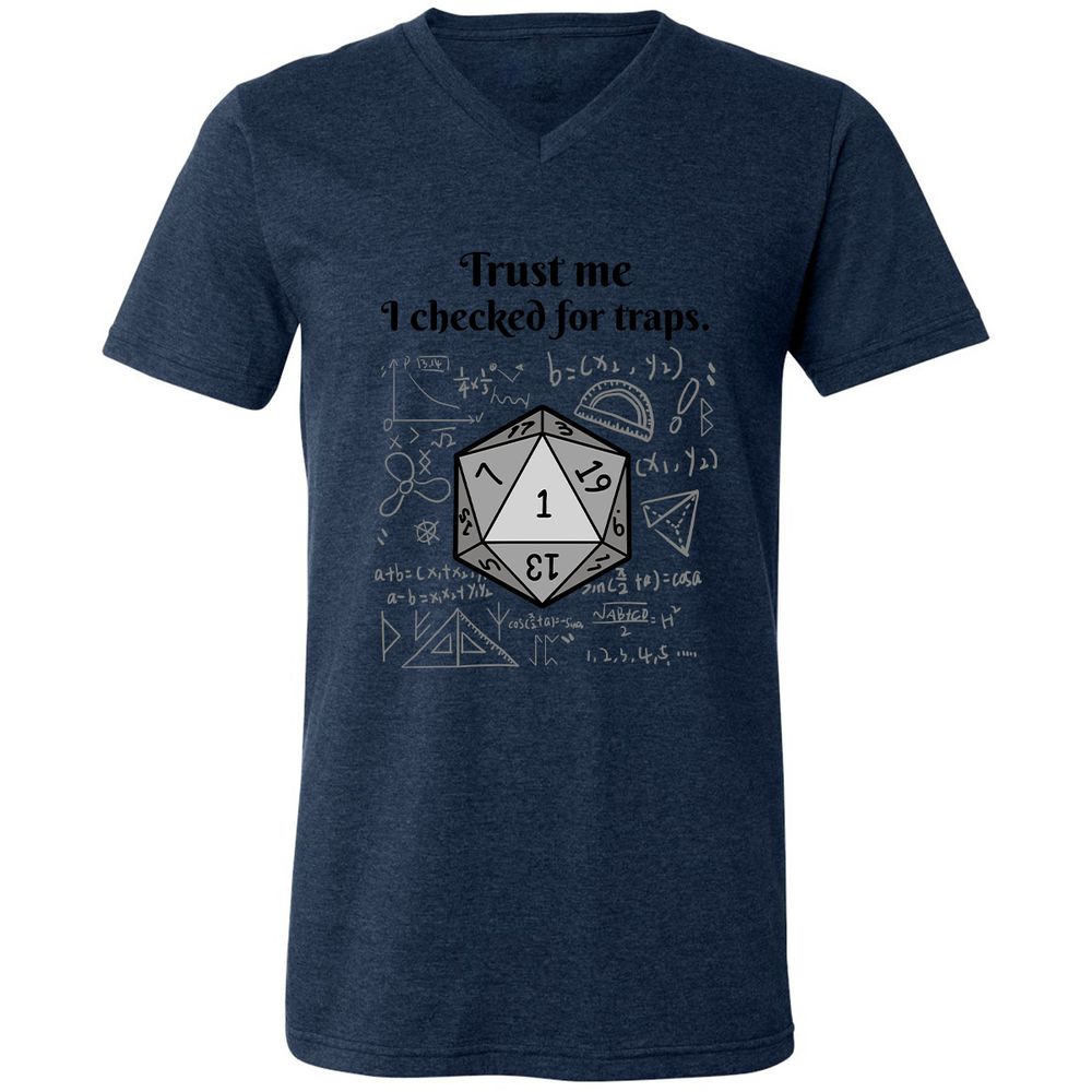 Trust me, I checked for traps. Unisex V-Neck T-Shirt - Heather Navy - 15