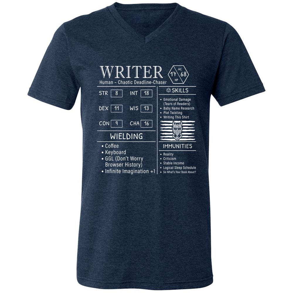 Writer Stats New Unisex V-Neck T-Shirt - Heather Navy - 15