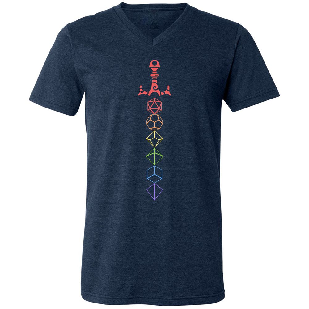 Rainbow Dice Sword LGBT Unisex V-Neck T-Shirt - Heather Navy - 15