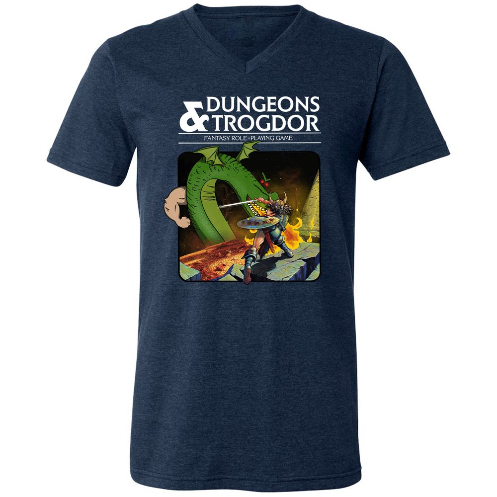 Trogdor Unisex V-Neck T-Shirt - Heather Navy - 15