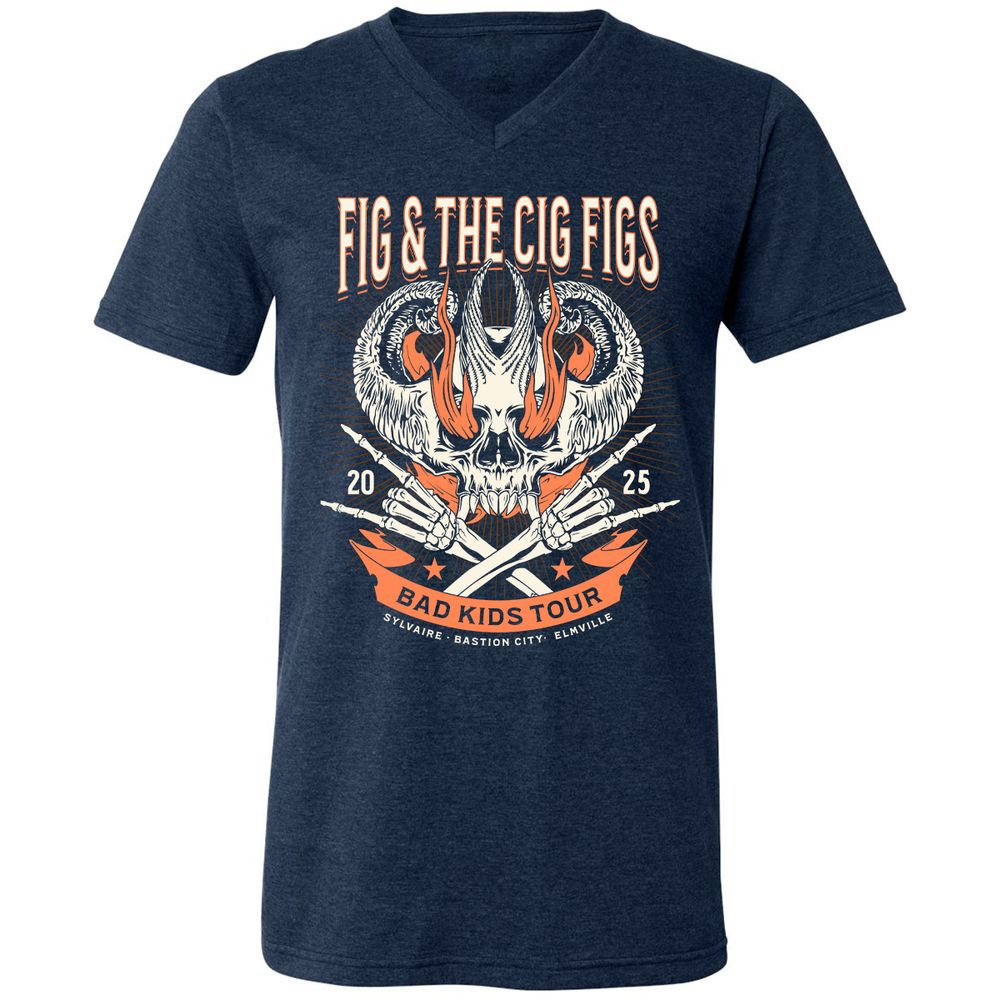 Fig and the Cig Figs, Dimension 20 Unisex V-Neck T-Shirt - Heather Navy - 15