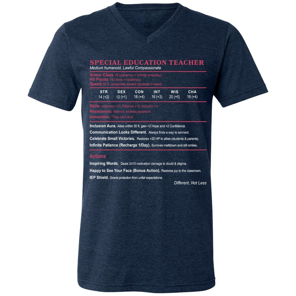Special Education Teacher Unisex V-Neck T-Shirt - Heather Navy - 15