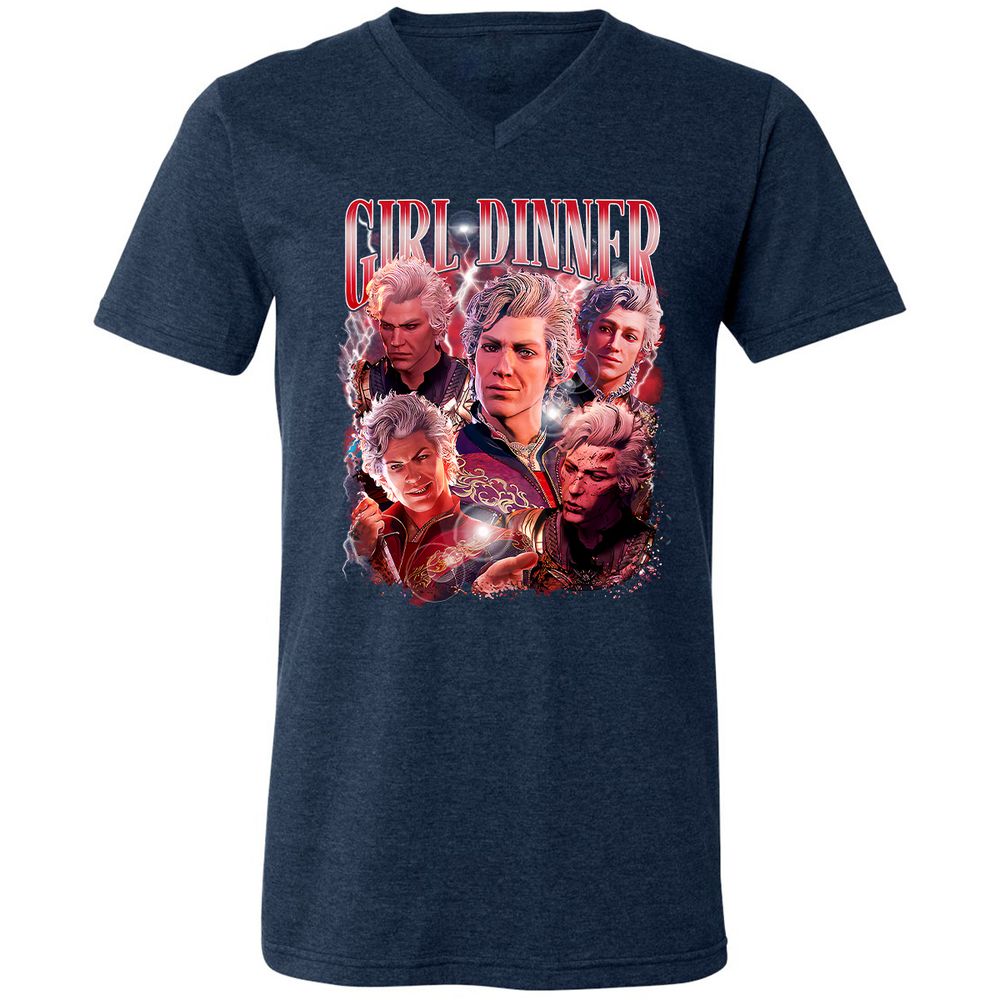 Astarion Girl Dinner Unisex V-Neck T-Shirt - Heather Navy - 15