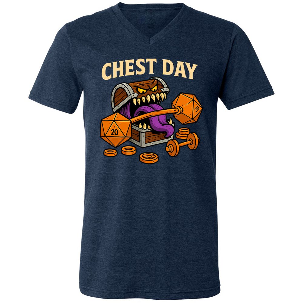 Chest Day Unisex V-Neck T-Shirt - Heather Navy - 15