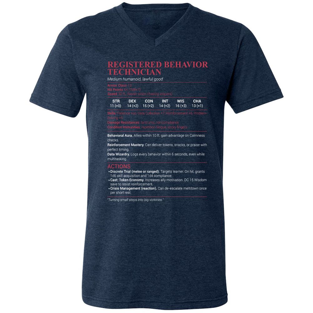 Registered Behavior Technician RBT Unisex V-Neck T-Shirt - Heather Navy - 15