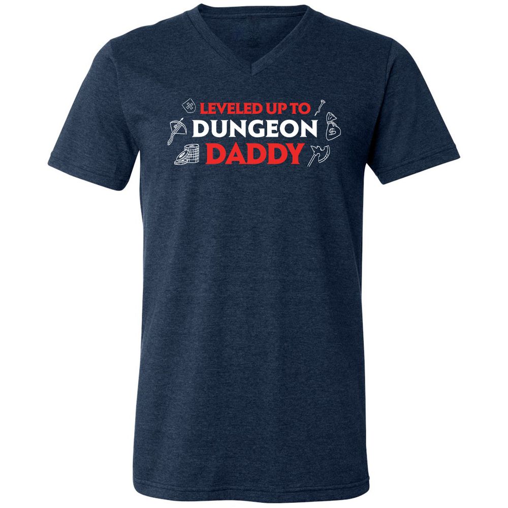 Leveled Up To Dungeon Daddy Unisex V-Neck T-Shirt - Heather Navy - 15