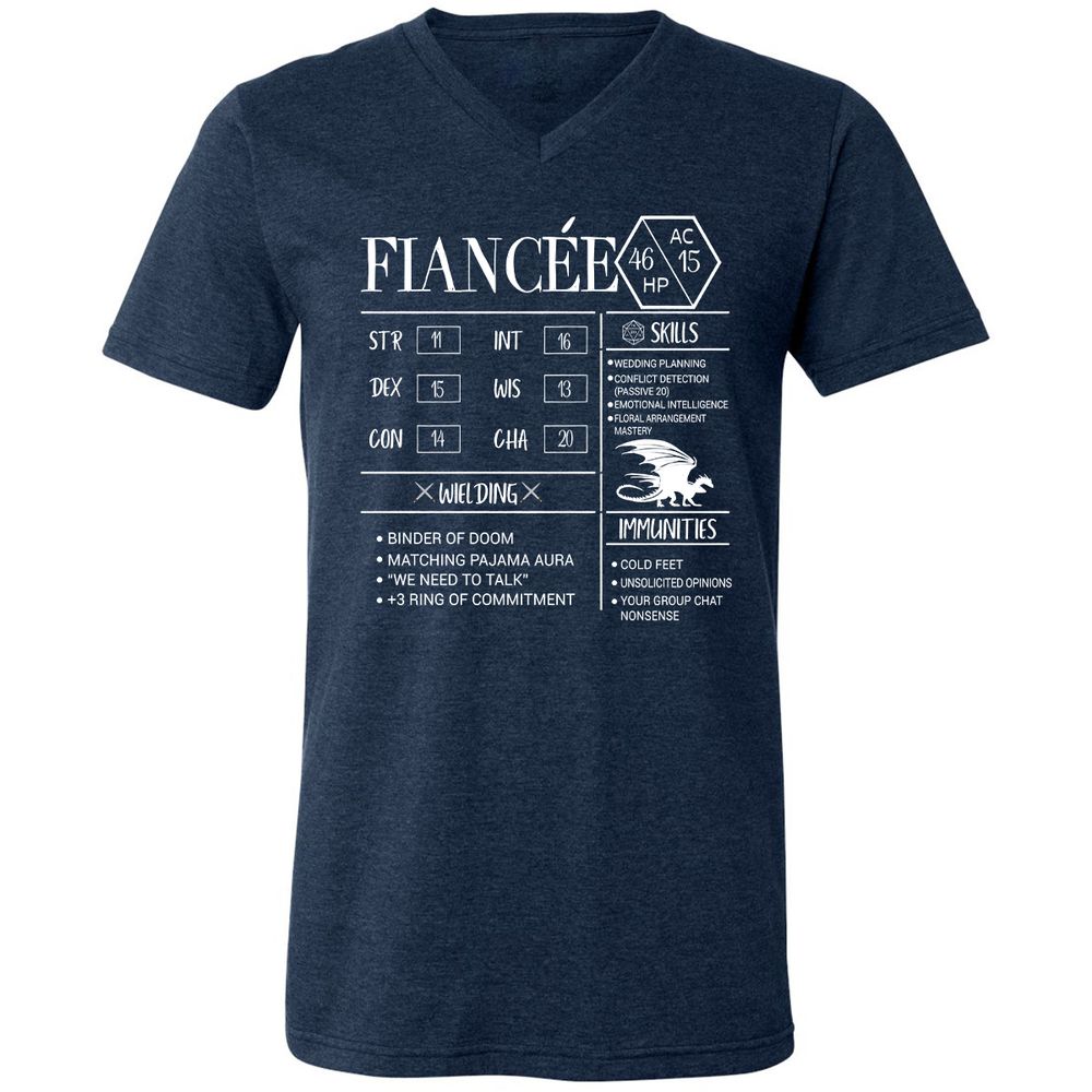 Fiancee Stats Unisex V-Neck T-Shirt - Heather Navy - 15