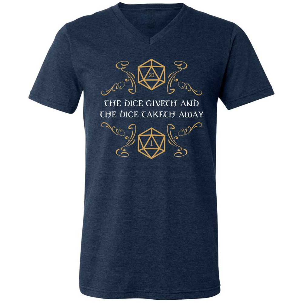 The Dice Giveth and Taketh Away Natural 20 and Critical Fail Unisex V-Neck T-Shirt - Heather Navy - 15