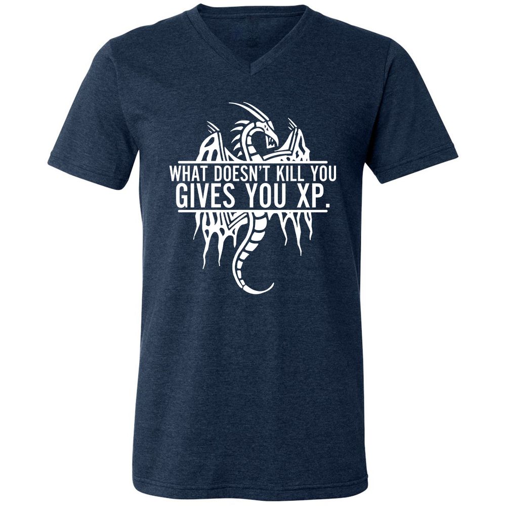 What Doesn't Kill You Unisex V-Neck T-Shirt - Heather Navy - 15