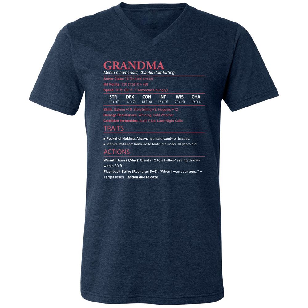 Grandma Stats Unisex V-Neck T-Shirt - Heather Navy - 15