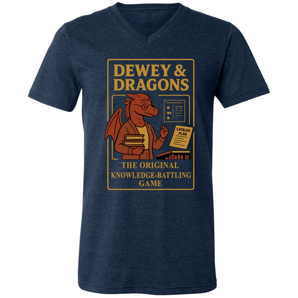 Dewey & Dragons Unisex V-Neck T-Shirt - Heather Navy - 15
